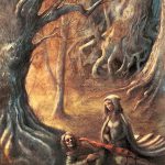 illustration de fée aidant un voyageur dans les forêts enchantées d'orthana. ILlustration de Godo. fantasy et féerie