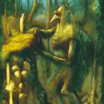 illustration d'un géant moussu et d'un mage dans la forêt. Réalisé par godo