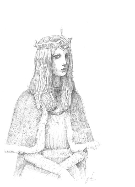 dessin d'une reine ou princess au crayon, illustration godo fantasy illustration