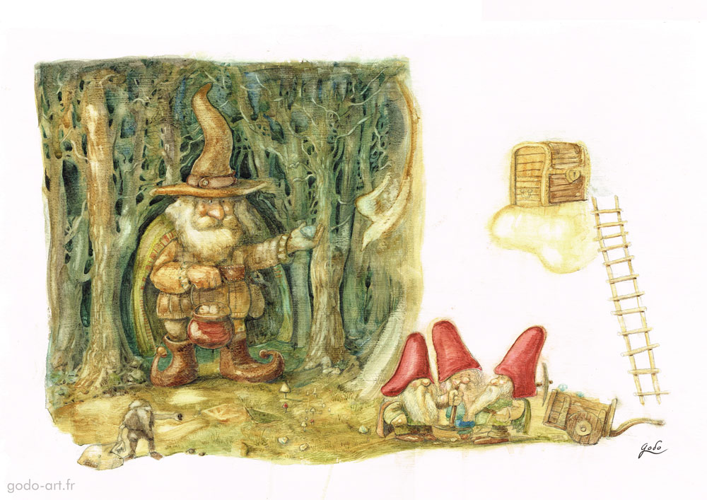 illustration gnomes et trésor godo art