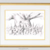 illustration au crayon représentant une assemblée de gnomes devant un vieil arbre. illustration godo