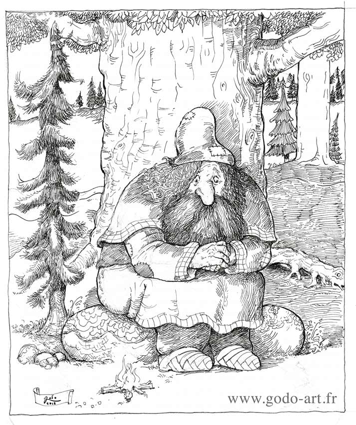 illustration représentant un geant assis sur un tronc dessin illustration godo art 
