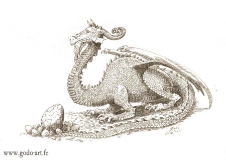 dessin de dragon et de son oeuf, illustration godo