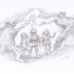 dessin original de trois hobbits